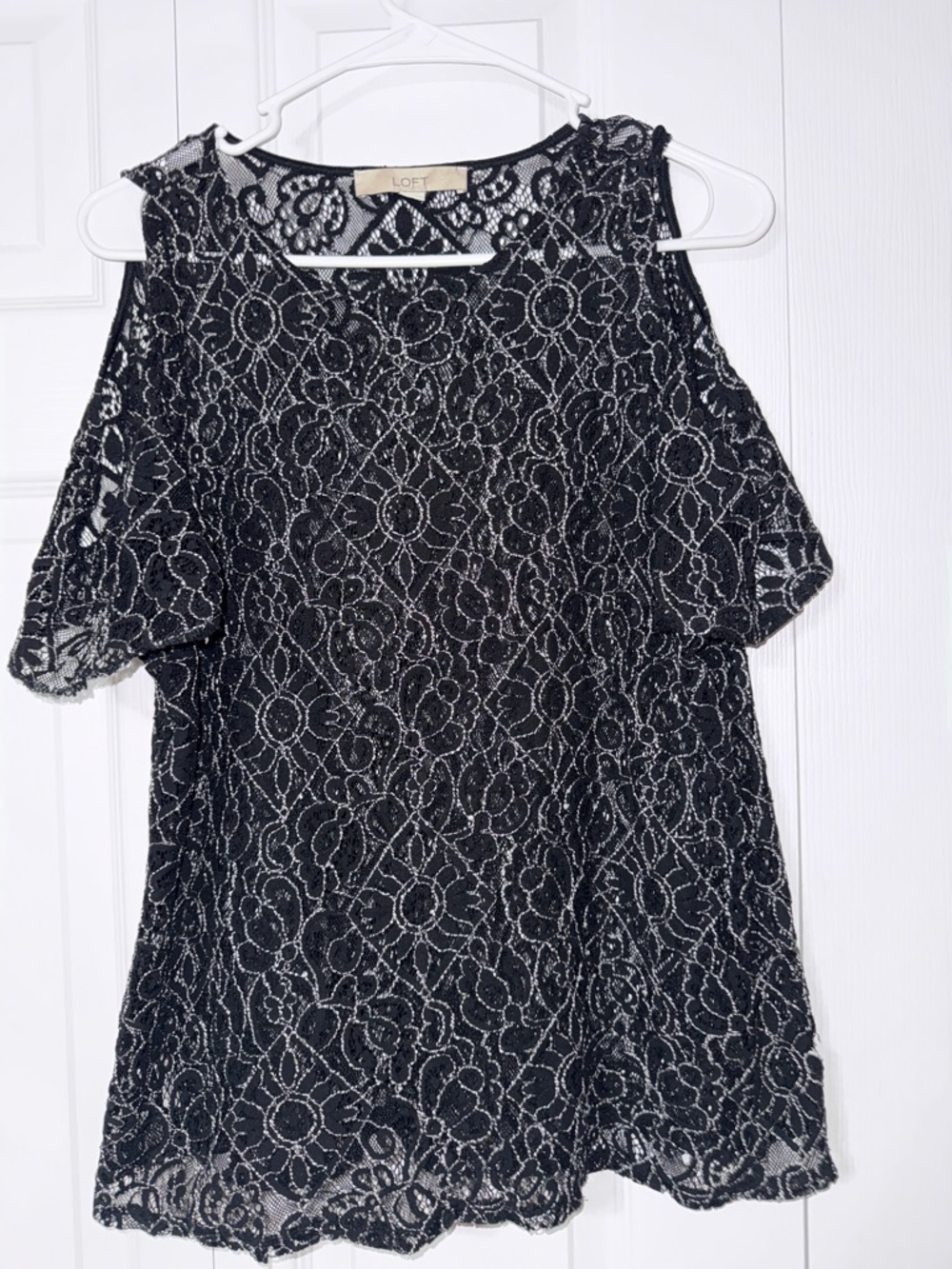 LOFT Black Lace Cold Shoulder Blouse